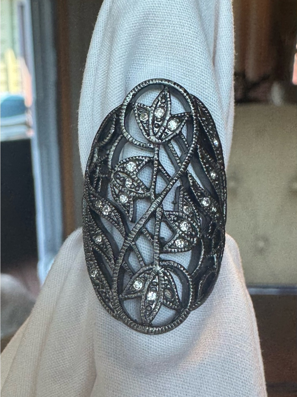 Vintage Style pewter colored Filigree Statement Ring